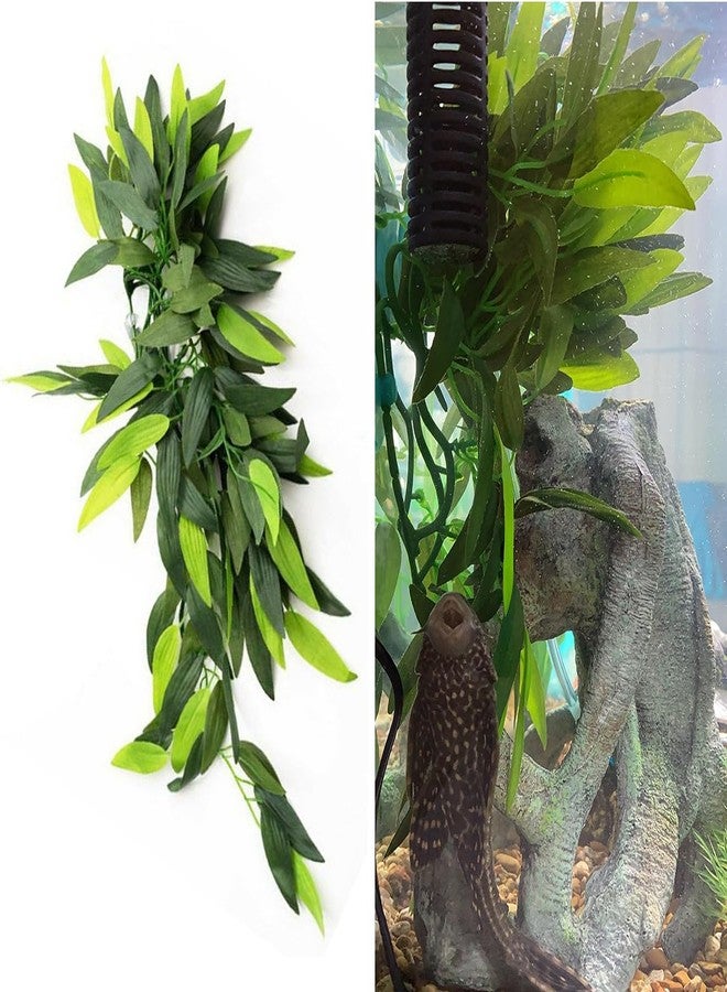 HALONTIN Artificial Aquarium Plants Plastic, Reptile Plants Hanging Silk Terrarium Rattan Ornament with Suction Cup (Green) - Image 3
